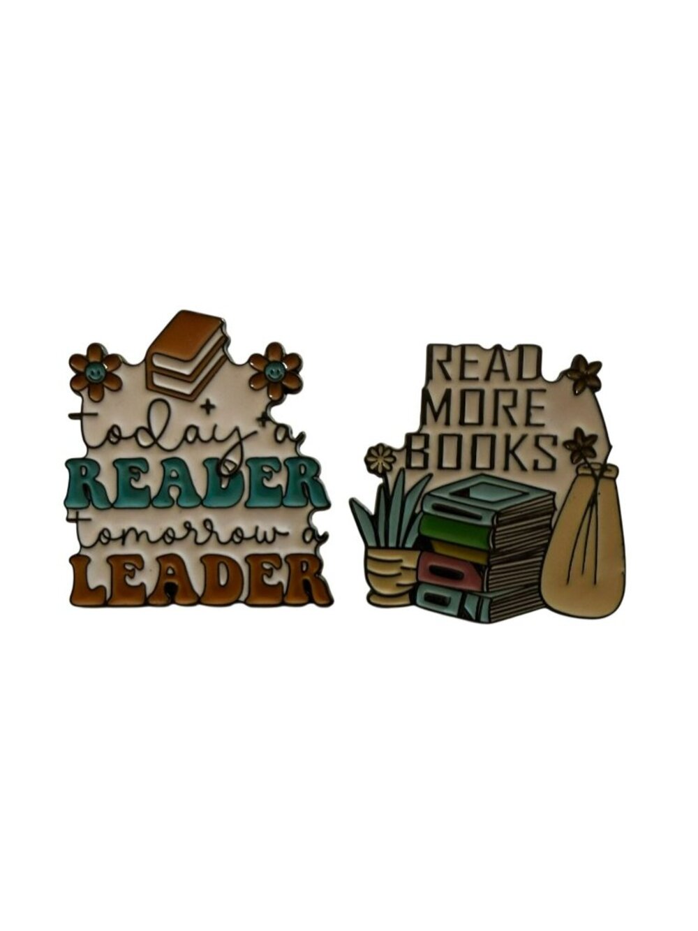 Today A Reader Tomorrow A Leader & Read More Books Enamel Pins - Set Of 2 - Book